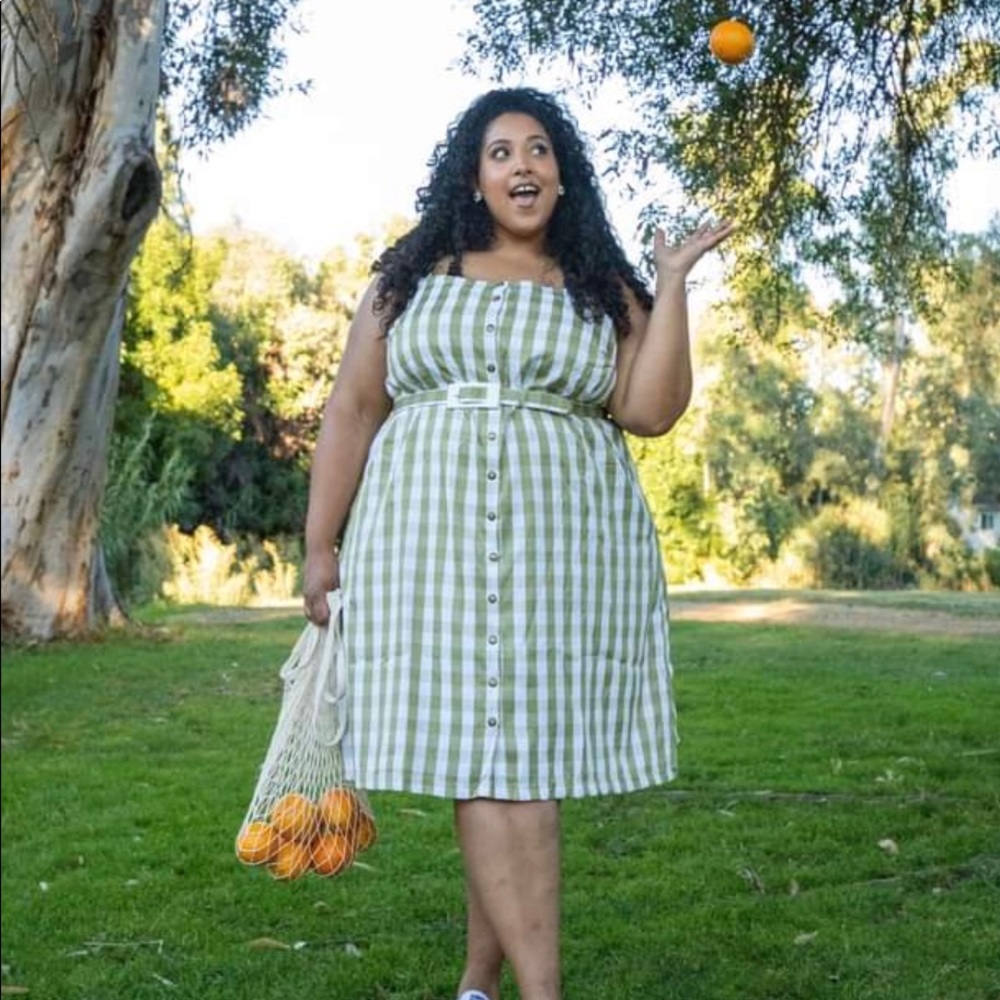 NWT ModCloth Past But Not Least Green Belted Gingham Dress SZ L - Picture 11 of 14